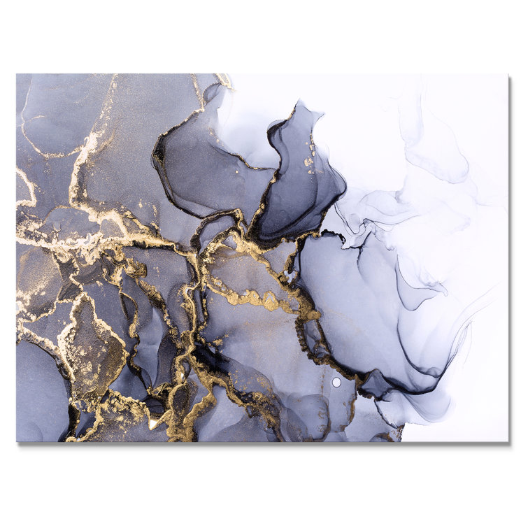 Grey and Shiny Golden Alcohol Ink Print on Canvas